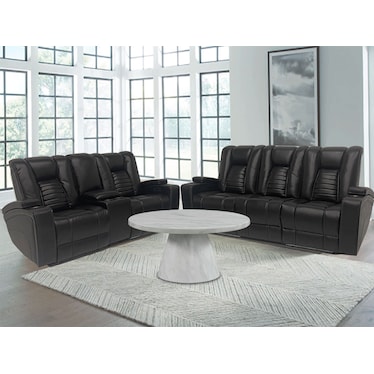 Omari Black Dual Power Recliner Console 2 Pcs Set