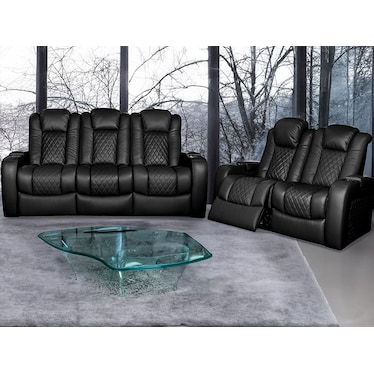 Oporto Black Dual Power Recliner 2 Pcs Set