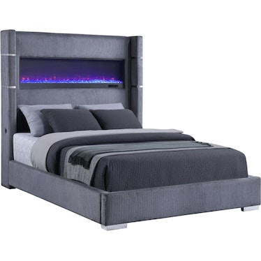 Rochelle Grey Upholstered King Fireplace Bed