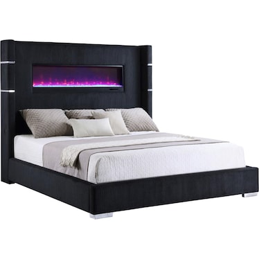 Rochelle Black Upholstered King Fireplace Bed