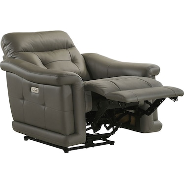 Sammit Grey Leather Power Recliner