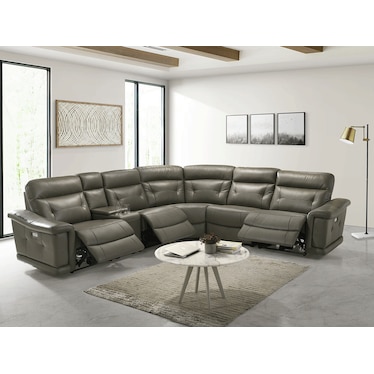 Sammit Grey Leather 3 Power Recliner Sectional