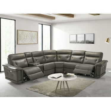 Sammit Grey Leather 2 Power Recliner Sectional