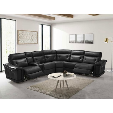 Sammit Black Leather 2 Power Recliner Sectional