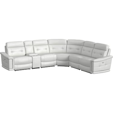 Sammit White Leather 3 Power Recliner Sectional