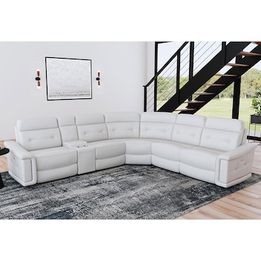 Sammit White Leather 3 Power Recliner Sectional