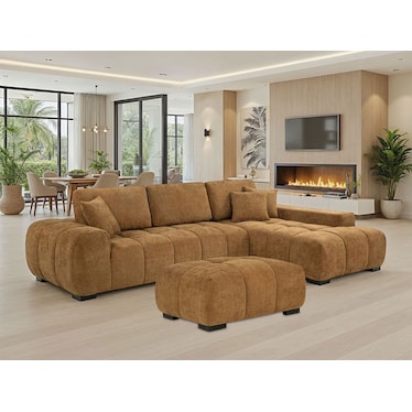 Lazlo Amber Upholstered Sectional w/ Ottoman