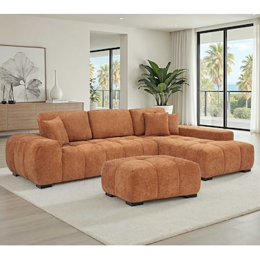 Lazlo Orange Upholstered Sectional w/ Ottoman