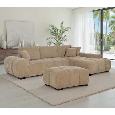 Lazlo Camel Upholstered Sectional w/ Ottoman