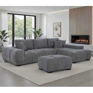 Lazlo Charcoal Upholstered Sectional w/ Ottoman