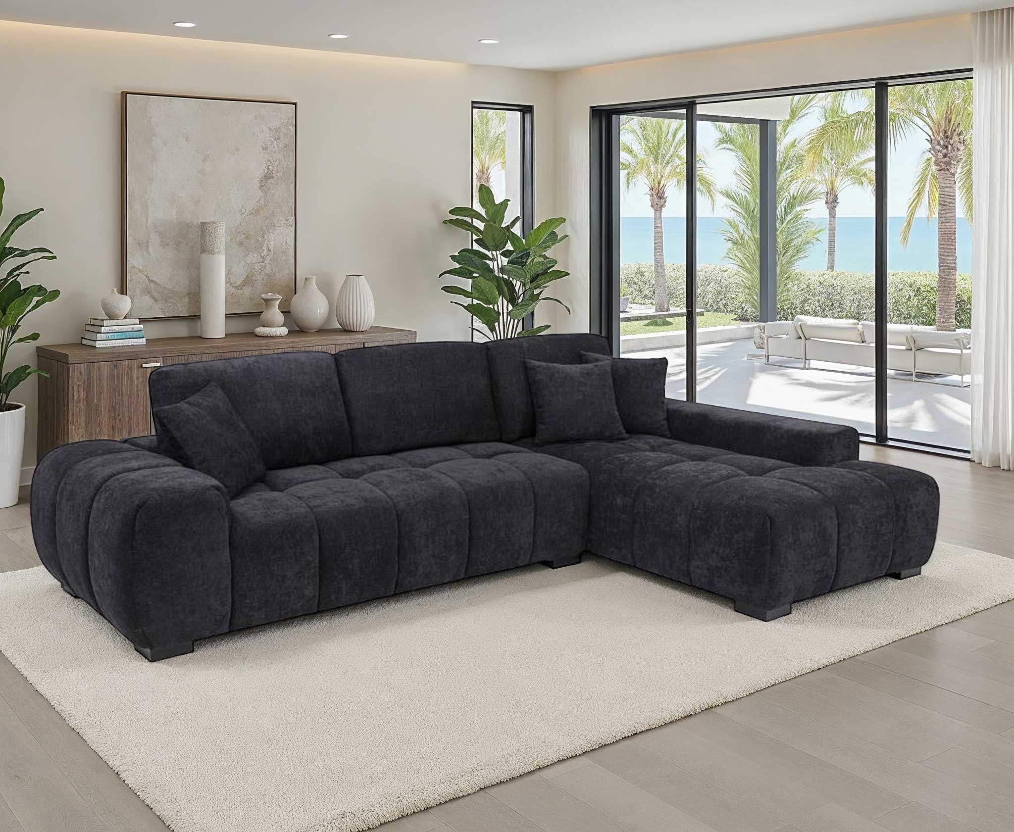 Lazlo Black Upholstered Sectional | Rana