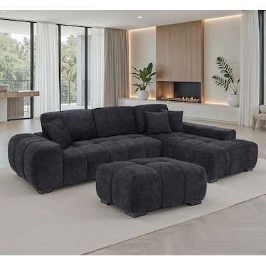 Lazlo Black Upholstered Sectional w/ Ottoman