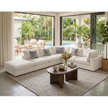 Haven Beige 6 Pcs Modular Sectional w/ Ottoman
