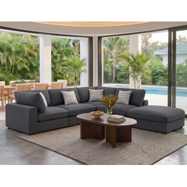Haven Charcoal 5 Pcs Modular Sectional w/ Ottoman