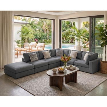 Haven Charcoal 6 Pcs Modular Sectional w/ Ottoman