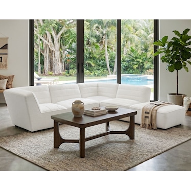 Jolie White Boucle 5 Pcs Modular Sectional w/ Ottoman