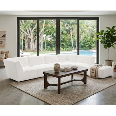Jolie White Boucle 6 Pcs Modular Sectional w/ Ottoman