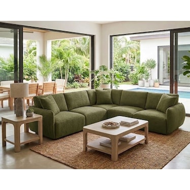 Halston Green Chenille 5 Pcs Modular Sectional