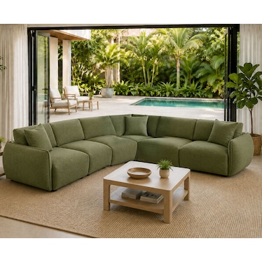 Halston Green Chenille 6 Pcs Modular Sectional