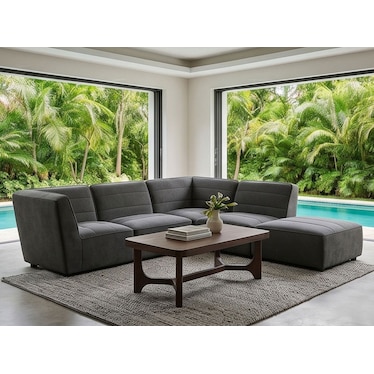 Jolie Charcoal Boucle 5 Pcs Modular Sectional w/ Ottoman