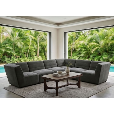Jolie Charcoal Boucle 6 Pcs Modular Sectional