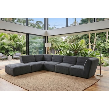 Jolie Charcoal Boucle 6 Pcs Modular Sectional w/ Ottoman