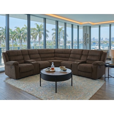 Norlan Chocolate Corduroy Recliner Sectional