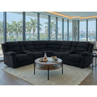 Norlan Black Corduroy Recliner Sectional