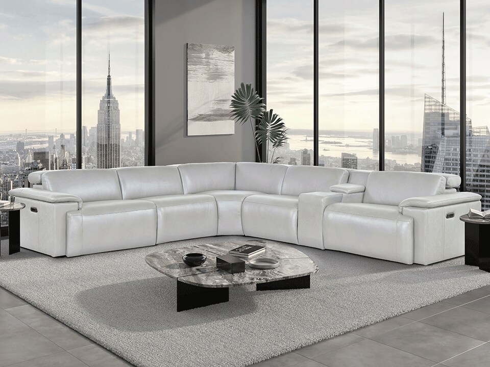 Amir White Leather 3 Dual Power Recliner 6 Pcs Sectional | Rana