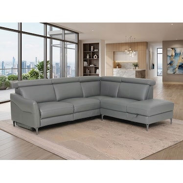 Mateo Gray Leather Single Power Recliner Sectional