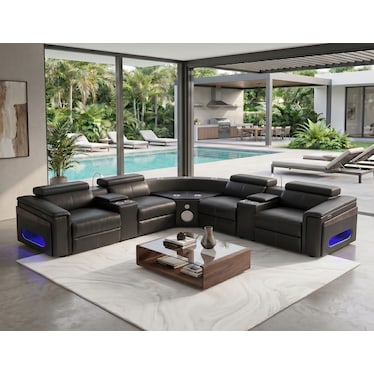 Armando Black Dual Power Recliner Sectional with Fridge, Sound System, Bluetooth, LED, & Wine Cabine