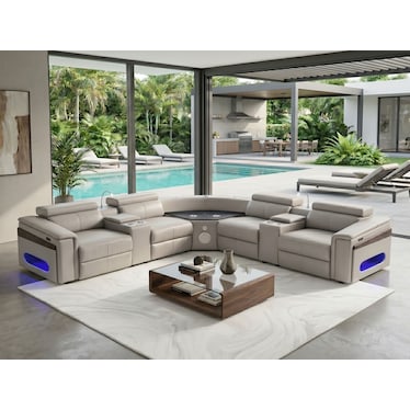 Nova Dual Power Recliner Sectional w/ 2 Consoles, Light & Fridge, Sound System, Bluetooth, LED, & Wi