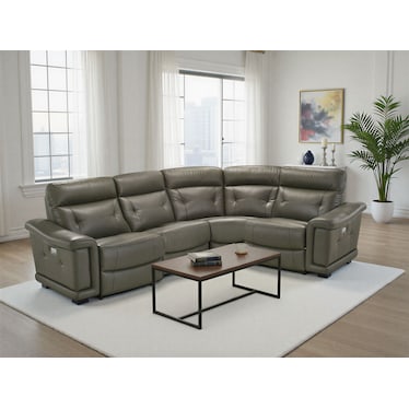 Sammit Grey Leather 3 Power Recliner 4 Pcs Sectional