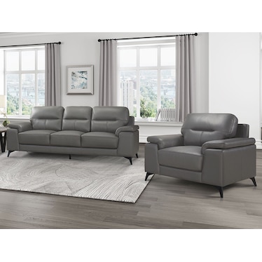 Seth Dark Gray Leather Sofa & Chair 2 Pcs Set