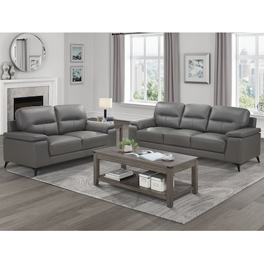 Seth Dark Gray Leather Sofa & Loveseat 2 Pcs Set