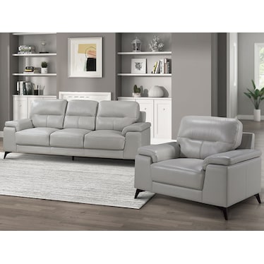 Seth Silver Gray Leather Sofa & Chair 2 Pcs Set