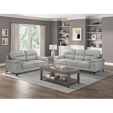 Seth Silver Gray Leather Sofa & Loveseat 2 Pcs Set