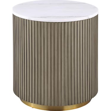 Dumont Taupe Round Marble Top End Table