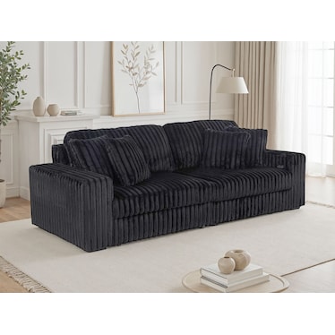 Linden Black Corduroy Dual Power Chaise Sofa