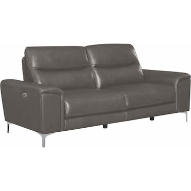 Alejah Gray Leather Power Recliner Sofa