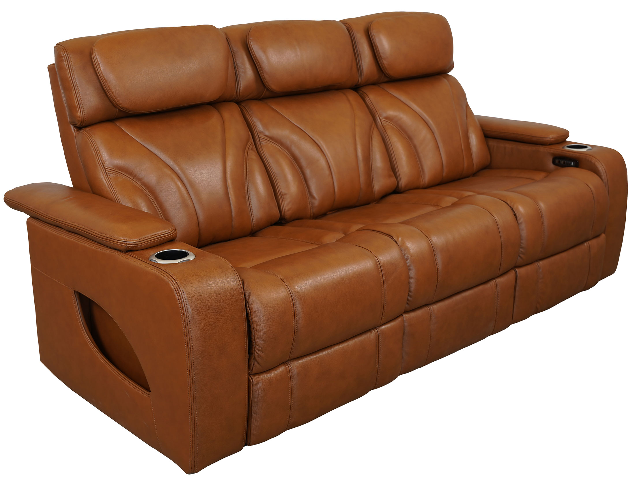 Josh Caramel Dual Leather Power Recliner Sofa | Rana