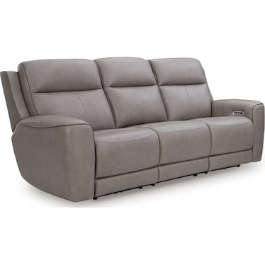 Zella Gray Leather Dual Power Recliner Sofa