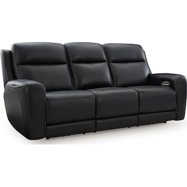 Zella Onyx Leather Massage Dual Power Recliner Sofa