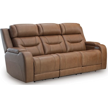 Sonata Caramel Leather Massage Dual Power Recliner Sofa with Audio Sound Tech