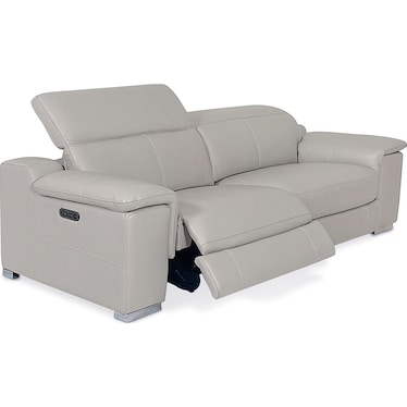 Manali Gray Leather Dual Power Recliner Sofa