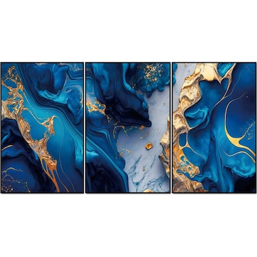 Abstract Blue And Gold Acrylic Wall Art w/ Frame