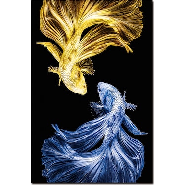 Gold & Blue Fish Acrylic Wall Art w/Crystal