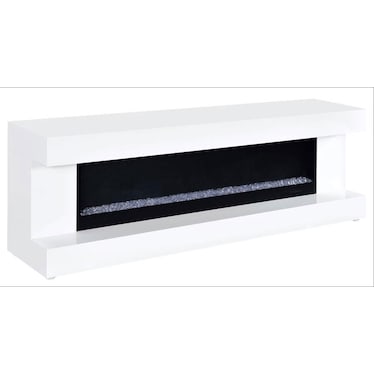 Zahra White TV Stand w/ Visual Flame Box & Bluetooth Speaker