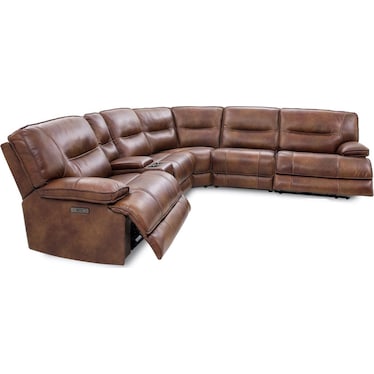 Volos Brown Leather 3 Dual Power Recliner Sectional