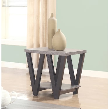 Wood Top V Legs End Table